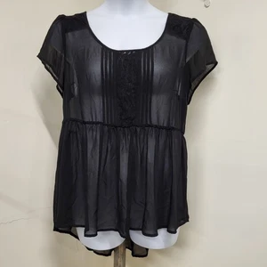 Torrid Top Damen Größe 1 Schwarz Transparent Spitze Babydoll Gothic Kurzarm Fenimine  - Bild 1 von 12
