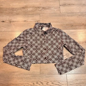 H&M Divided Crop Top Button Down Shirt Brown White Pattern Flower Size Small S - Picture 1 of 4