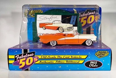 Road Champs 1955 Oldsmobile STARFIRE Orange White Diecast Model - New in Box - Image 1 of 4