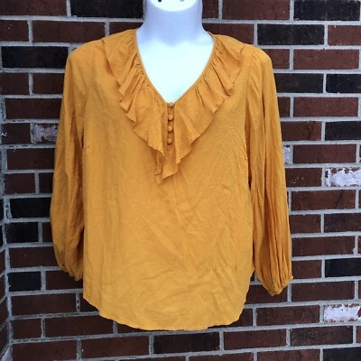 Blusa amarilla con volantes manga larga talla grande Ava & Viv para mujer talla 1X nueva con etiquetas Foto 1 de 4