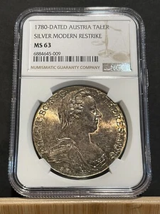 AUSTRIA Thaler 1780 - 20th C. Restrike, Maria Teresa Crown, NGC MS 63 Ch UNC- X4 - Picture 1 of 2