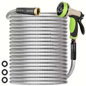 25FT Metal Garden Hose Stainless Steel Heavy Duty Lightweight Flexible Water - Picture 1 of 6