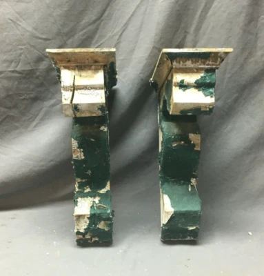 Pair Antique Wood Corbel Roof Bracket Victorian Shabby Green Old VTG Chic 68-25B - Image 1 of 4