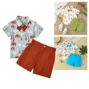 Toddler Baby Boy Outfit Print Button Down Shirt+Shorts Set 2 Pcs Summer Clothes - Picture 1 of 36