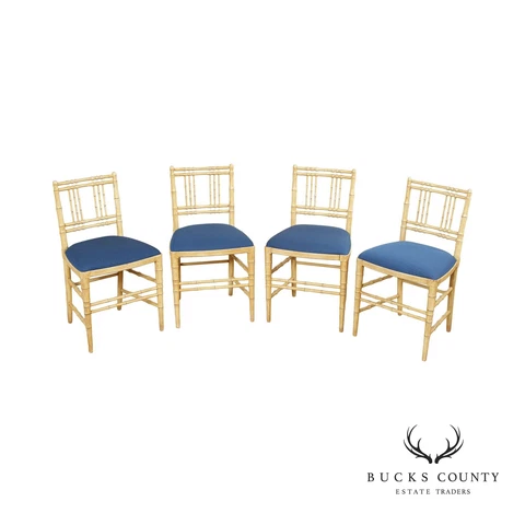 Hollywood Regency Vintage Set of Four Faux Bamboo Side Chairs Cover