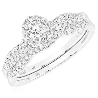 0.50CTW Natural Diamond 10K Gold White Twist Engagement Wedding Ring Set - Image 1 of 2