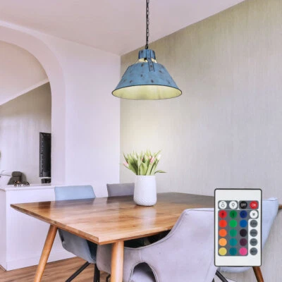 RGB LED Plafonnier Suspendu Lampe Dimmable Télécommande Rétro Luminaire Bleu - Photo 1/4