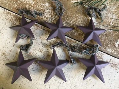 Set/6 Metal Burgundy Barn Stars Star 3" Primitive Farm Ornaments Double Sided - Image 1 of 4