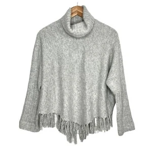 Alexandra Bartlett Wool Angora Fringe Turtleneck Sweater Size MP/ Small Grey - Picture 1 of 10