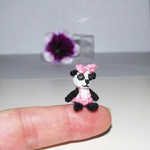 Miniature Crochet Panda Girl Micro Bear Extremely Micro 0.8" Panda Lovers Gift - Picture 1 of 4