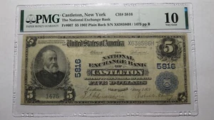 $5 1902 Castleton New York NY National Currency Bank Note Bill! Ch. #5816 PMG - Picture 1 of 4