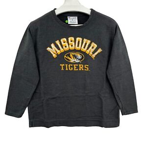 Missouri Mizzou Tigers T Shirt Long Sleeve Adult Medium Spellout Logo Gray