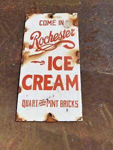Porcelain Ice Cream Sign Antique Shop Vintage Gas Pump Oil Can Soda Bottle Cap