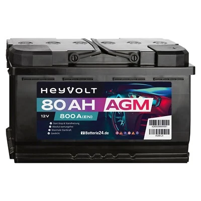 HeyVolt 80Ah 12V 800A EN AGM Start Autobatterie PKW Starterbatterie Wartungsfrei - Bild 1 von 4