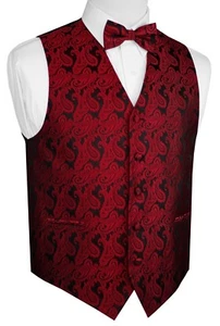 MEN'S APPLE PAISLEY TUXEDO VEST & BOW-TIE SET. FORMAL, DRESS, WEDDING, PROM - Picture 1 of 4