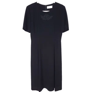Hiromi Yoshida Midi Dress Size 11(Medium) Black Formal Embroidered Short Sleeves - Picture 1 of 13
