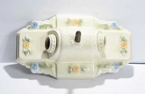 Vtg Art Deco Raised Floral Ceramic Porcelain Blue orange Flowers Light Fixture Cover