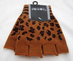 CHEETAH LEOPARD PRINT BROWN BEIGE/TAN FINGERLESS GLOVES KNIT SAFARI ANIMAL-NEW! - Picture 1 of 4
