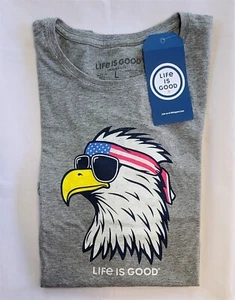 Life Is Good SS Shirt Crusher Lite Tee PATRIOTIC EAGLE USA Flag Chest43 Womens L - Picture 1 of 6