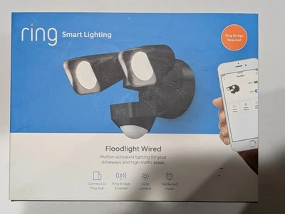 Ring Wired LED Floodlight With Adjustable Motion Detection 2000 Lumens Black New - Image 1 of 4