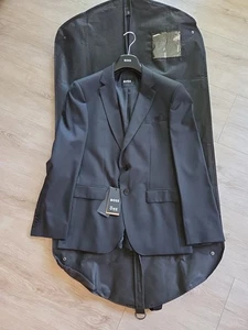 Hugo Boss One Mens Slim fit Super 120 Wool Suit Jacket Blazer 38 R Black Solid - Picture 1 of 4