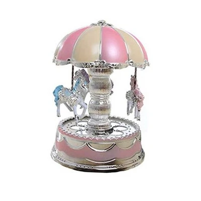  Caja de Música Carrusel de Lujo - Carrusel Totable de 3 Caballos con Luz LED y Rosa Foto 1 de 4