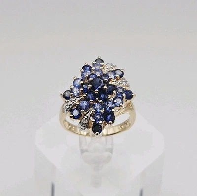 Anillo Ross Simons de plata de ley con zafiro de 0,59 quilates, topacio azul y diamantes Foto 1 de 4