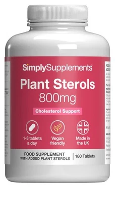 SIMPLY SUPPLEMENTS Plant Sterols 800mg * 180 Tablets * Super Strength * Lower Cholesterol
