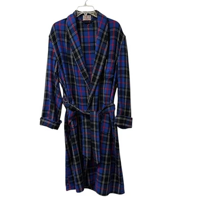 Bata a cuadros escoceses tartán vintage para hombre cálida mezcla de lana ropa de salón con cinturón Foto 1 de 4