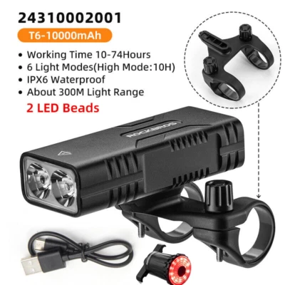 ROCKBROS Bike Headlight Bicycle Handlebar Front Light LED USB Rechargeable Lamp - Image 1 of 4