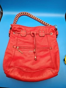 Dimoni Leather Large Shoulder Bucket Handbag Purse Red/Zebra Lining - Picture 1 of 7