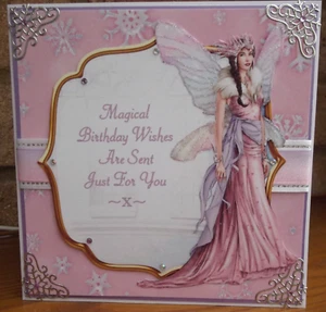 HANDMADE PERSONALISED FANTASY PAGAN BIRTHDAY CARD PINK SNOWFLAKE FAIRY 2004 - Picture 1 of 5