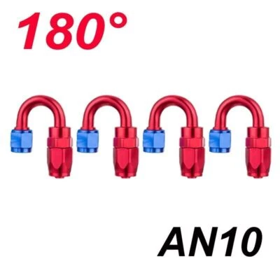4Pcs Red Oil Fuel Line Hose End Fitting Adapters Kits 180°Degree AN10 Aluminum - Image 1 of 4