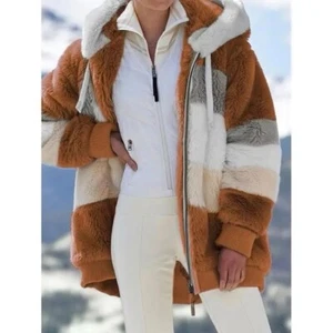 Women's Fur Fluffy Hooded Jacket Parka Coat Fleece Winter Warm Overcoat Outwear - Picture 1 of 11
