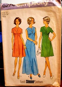 1970's SIMPLICITY Pattern #6274 Size 12 Bust 34 Misses & Women's 2 Length Dress - Picture 1 of 2
