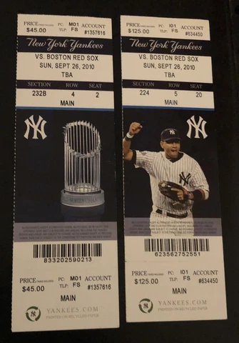 (2) 2010 Derek Jeter Passes Mantle Wins 1377 Yankees Ticket Stubs 9/26/10 Cover