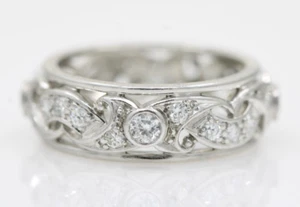 Platinum 0.65 TCW Natural Diamond Eternity Band Ring Size 5.5 - 7.7 Grams - Picture 1 of 10