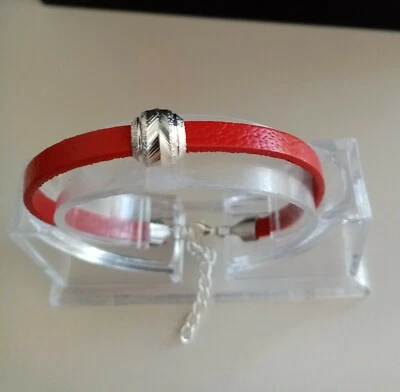 Schmuck Armband Nappa Leder rot mit versilberter Slider Perle  21 +4 cm - Bild 1 von 3
