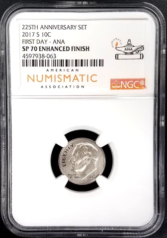 2017 S Roosevelt Dime graded NGC SP 70 Enhanced Finish, First Day of Issue-ANA! Cover