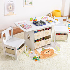 Yorbay Tavolo per Bambini Con 2 Sedie, Tavolino Con 6 Scatole Portaoggetti, Set