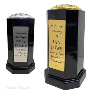 Large Black Personalised Memorial Vase, Gold Silver Metal Plaque ANY TEXT Pot - Picture 1 of 6