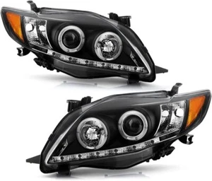 For Black 2009-2010 Toyota Corolla LED Projector Halo Headlights Lamp Left+Right - Picture 1 of 5