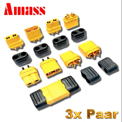 3 Paar 6 Stück Original Amass XT60H Hochstrom Goldstecker XT60 Stecker Buchse RC