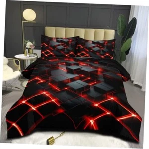 Red Black Geometric Comforter Set Queen Size 3D Queen(90" x 90") Red- Black - Picture 1 of 8
