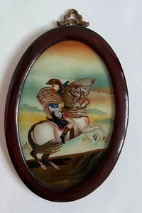 Vintage antikes Rückseitengemälde auf Glas Napoleon Bonaparte zu Pferd - Bild 1 von 3