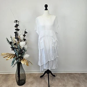 Italy Kleid Stufenlook - Seide – Doppellagig – Verspielt – Gr. 38- 42 Weiß - Bild 1 von 11