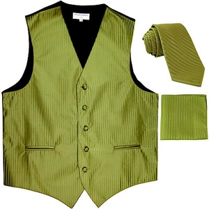 New Men's Formal Vest Tuxedo Waistcoat_necktie set stripes wedding Spanich Green - Picture 1 of 4