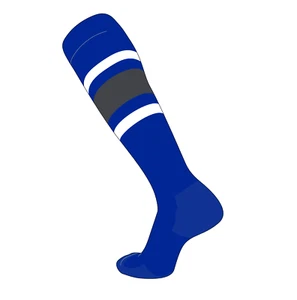 TCK Elite Baseball Football Knee High Striped Socks (E) Royal, White, Graphite - Picture 1 of 1