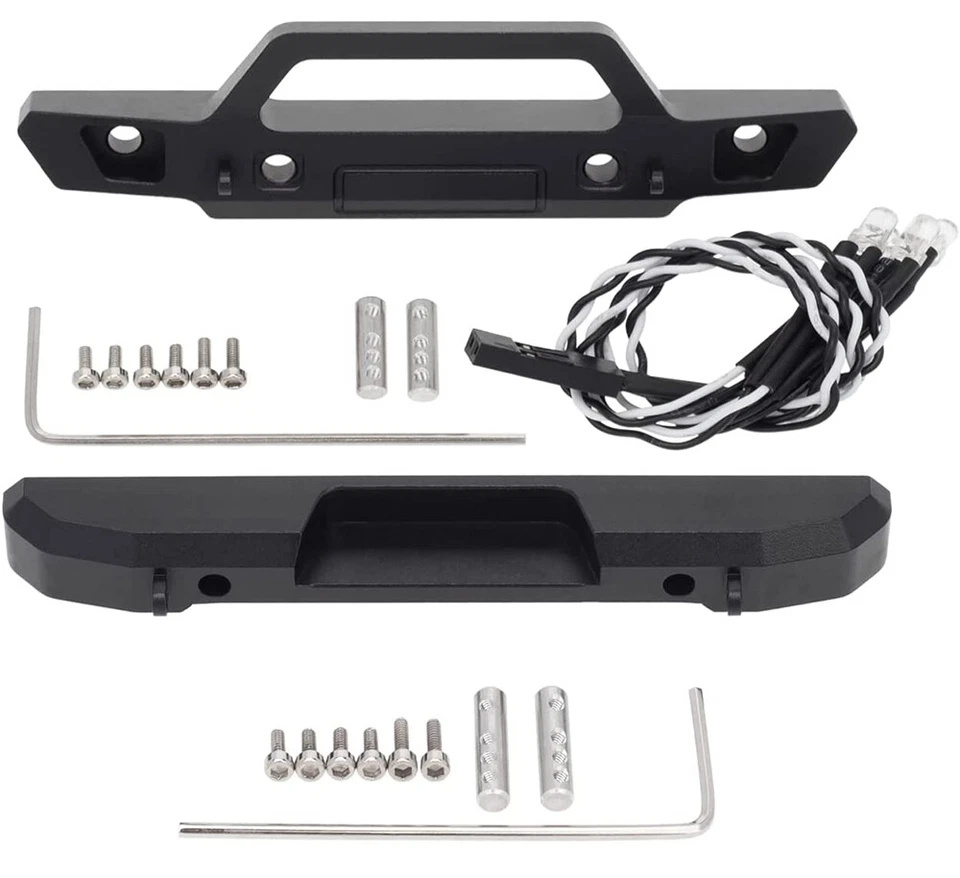 Alloy Machined Front & Rear Bumper Set w/ LED (4) for Axial 1/24 SCX24 - Image 1 of 4