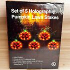 Set Of 5 Halloween Holographic Pumpkin Pathway Lawn Stakes Lights Orange